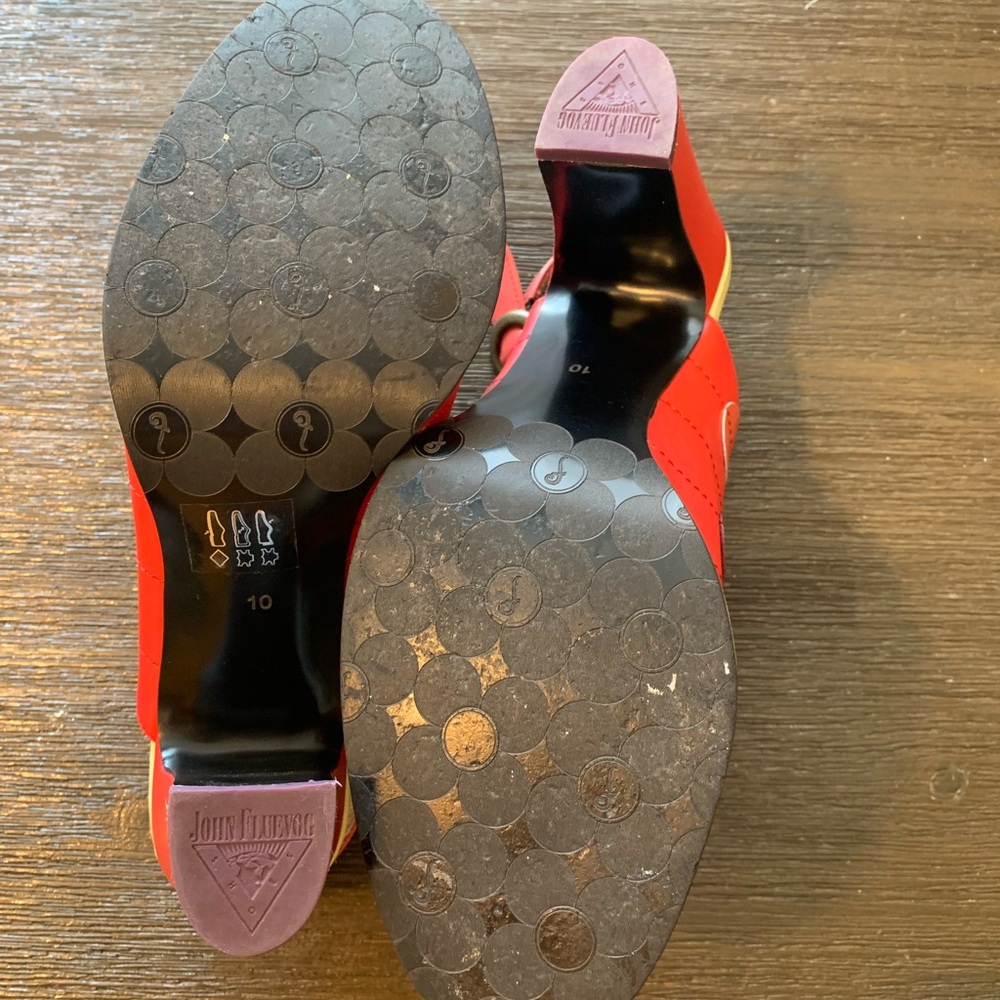 John Fluevog 10 Red Heels with Purple and Pink Details - Picture 4 of 12